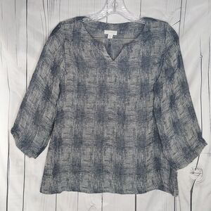 J.Jill Pure Jill 3/4 Sleeve Linen Blend Gauze Pull Over Top